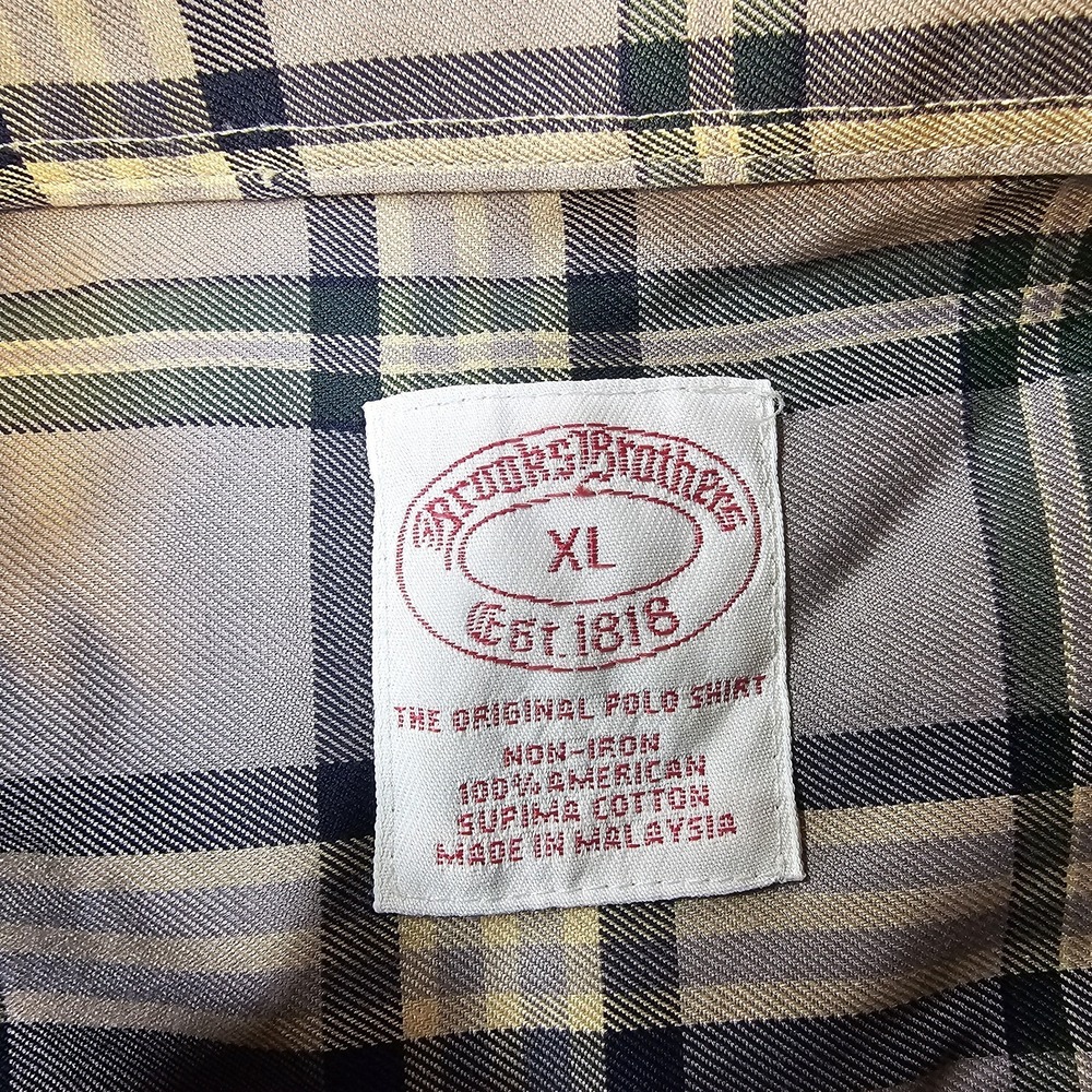 Brooks Brothers Mens XL Plaid Button Down Shirt 100% Cotton Non Iron Gray Green - Picture 2 of 8